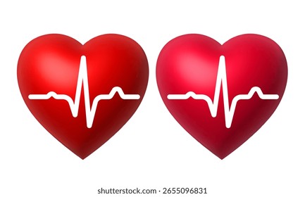 Herz und Herzrhythmus. Vektorclipart einzeln auf weißem Hintergrund.
