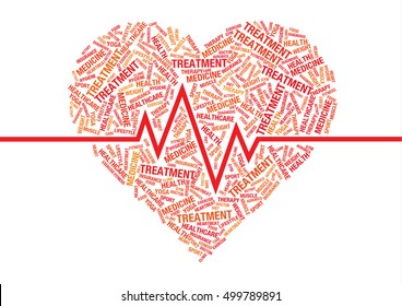Heart rhytm cardiogram, vector word cloud concept illustration
