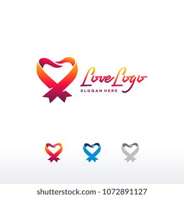 Heart ribbon abstract logo vector design template, Creative love Logo symbol