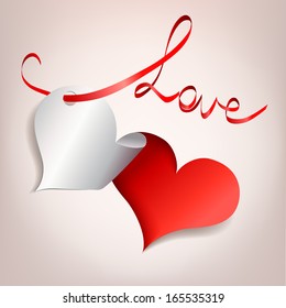 heart with ribbon applique. love. vector illustration