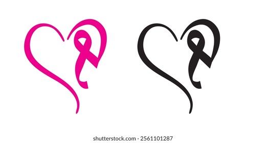 Heart and Ribbon Awareness Design Duo - Black and Pink Symbols