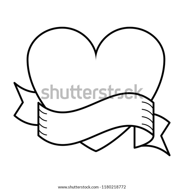 Heart Ribbon Banner Black White Stock Vector (Royalty Free) 1180218772 ...