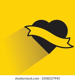 banner coração e fita com sombra sobre fundo amarelo