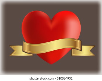 Heart with ribbon banner.Red heart vector.