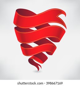 Heart ribbon banner.Vector red ribbon.