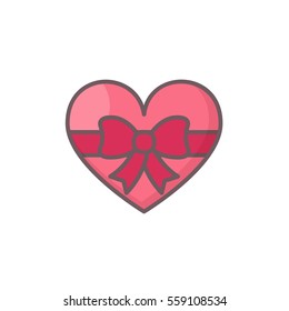 Heart with ribbon bow. Simple vector symbol for sweet romantic design.