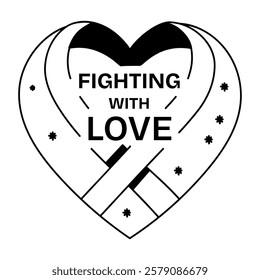 Heart ribbon with fighting with love text, glyph sticker 