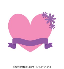 heart with ribbon and flowers isolated icon