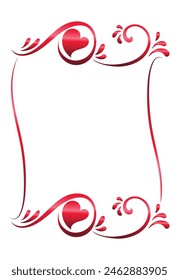 Heart ribbon frame, Continuous line art drawing illustration. Valentines day background banner