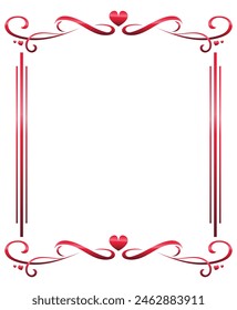 Heart ribbon frame, Continuous line art drawing illustration. Valentines day background banner