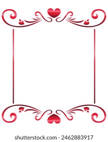 Heart ribbon frame, Continuous line art drawing illustration. Valentines day background banner