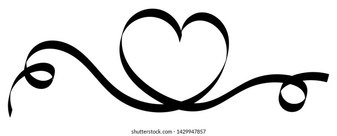 Heart Ribbon Hand Drawn Calligraphic, lettering illustration.  on White background. For Valentines day Romantic greeting card. Mother's day vector design. Wedding invitation card elements - Vector