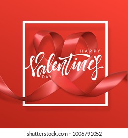 Heart ribbon, Happy Valentines Day. Festive banner and poster.