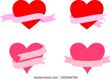 Heart with ribbon icon set. Vector illustration.