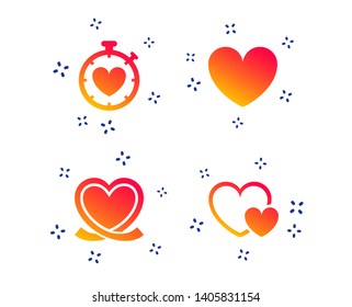 Heart ribbon icon. Timer stopwatch symbol. Love and Heartbeat palpitation signs. Random dynamic shapes. Gradient heart icon. Vector