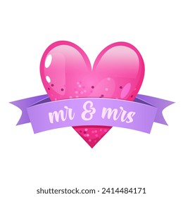 Heart with ribbon and lettering Mr and Mrs
