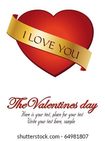 Heart Ribbon I love you, vector template Valentine