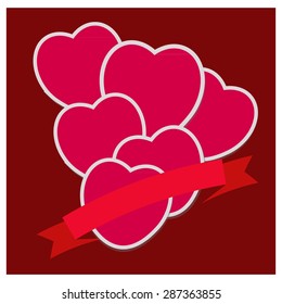 Heart and ribbon on a red background