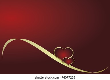 Heart with ribbon on a red background