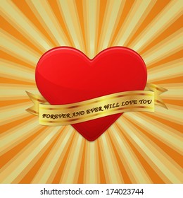 Heart with ribbon and phrase Forever and Ever Will Love You.