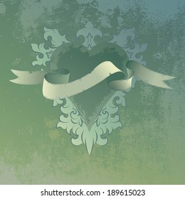 Heart ribbon shape grunge background Valentines Day