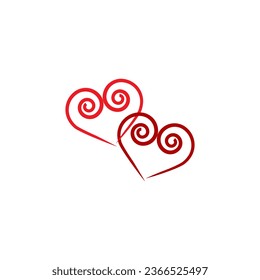 Heart ribbon sign. Card on white background. Romantic symbol linked, join, love, passion and wedding. Template for t shirt, apparel, card, poster. Design element of valentine day. Vector illustration