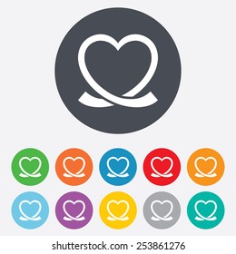Heart ribbon sign icon. Love symbol. Round colourful 11 buttons. Vector