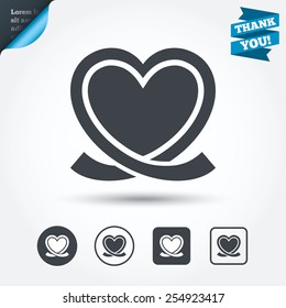 Heart ribbon sign icon. Love symbol. Circle and square buttons. Flat design set. Thank you ribbon. Vector