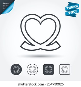 Heart ribbon sign icon. Love symbol. Circle and square buttons. Flat design set. Thank you ribbon. Vector