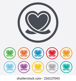 Heart ribbon sign icon. Love symbol. Round circle buttons with frame. Vector