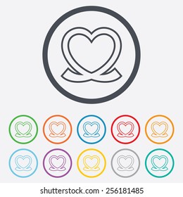 Heart ribbon sign icon. Love symbol. Round circle buttons with frame. Vector