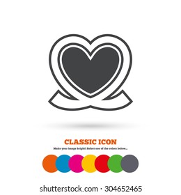Heart ribbon sign icon. Love symbol. Classic flat icon. Colored circles. Vector