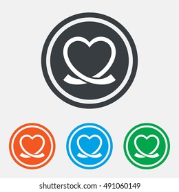 Heart ribbon sign icon. Love symbol. Graphic design web element. Flat heart symbol on the round button. Vector