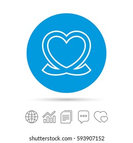 Heart ribbon sign icon. Love symbol. Copy files, chat speech bubble and chart web icons. Vector