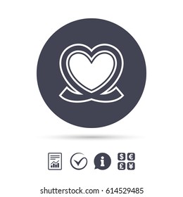 Heart ribbon sign icon. Love symbol. Report document, information and check tick icons. Currency exchange. Vector