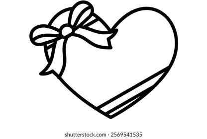 Heart with ribbon, Simple and cute black and white Valentine's Day icon, Vector Illustration