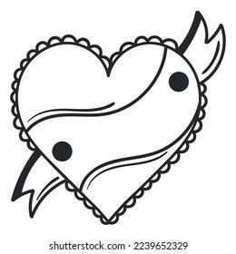 heart with ribbon tattoo icon isolated flat