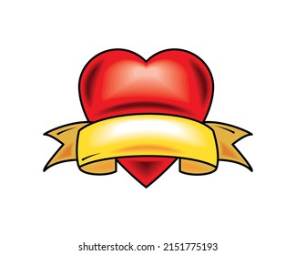 heart and ribbon tattoo old school icon