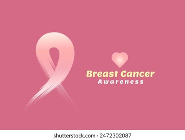 The Heart ribbon with text-Breast cancer awareness, Realistic pink ribbon, The pink color signifies hope, strength, and the fight against breast cancer