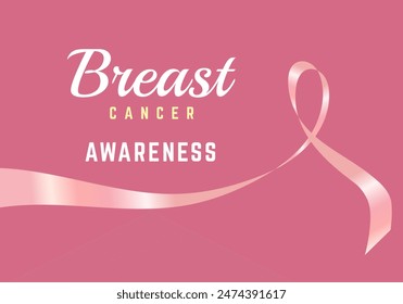 Heart ribbon with text-Breast cancer awareness, pink ribbon for  breast cancer awareness banner. vector illustration
