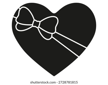 Un corazón con una cinta atada en un lazo: una silueta de Vector para un logotipo, рicograma o plantilla. Corazón con una silueta de arco para el corte por láser