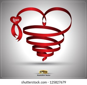 Heart ribbon twist for love concept / wedding day / valentine's day. Vector illustration.