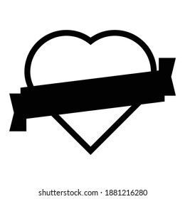 Heart Ribbon Valentine Flat Icon Isolated On White Background