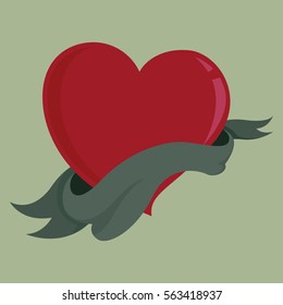 Heart and Ribbon valentine label, vector illustration