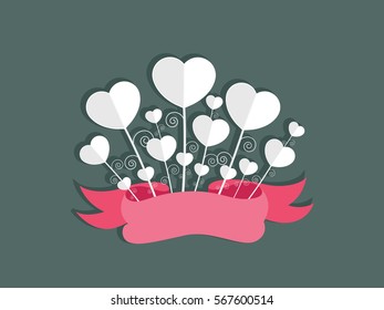 Heart and Ribbon valentine label, vector illustration