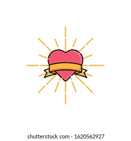 Heart with ribbon vector design. Heart flat design isolated on white background. Love icon, logo, symbol vector illustration template for valentine day, greeting card, web, UI design.