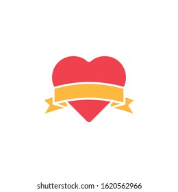 Heart with ribbon vector design. Heart flat design isolated on white background. Love icon, logo, symbol vector illustration template for valentine day, greeting card, web, UI design.