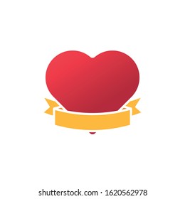 Heart with ribbon vector design. Heart flat design isolated on white background. Love icon, logo, symbol vector illustration template for valentine day, greeting card, web, UI design.