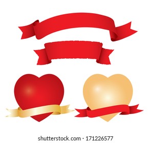 Heart with  ribbons. 
