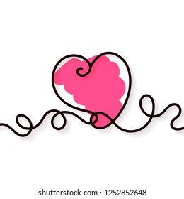 Heart with ribbons. Pink design element. Vector illustration